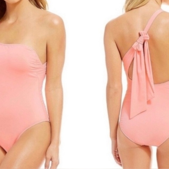 Cremieux One Shoulder One Piece Bow Bathing Suit, Pinky Peach, size Small - Picture 10 of 10